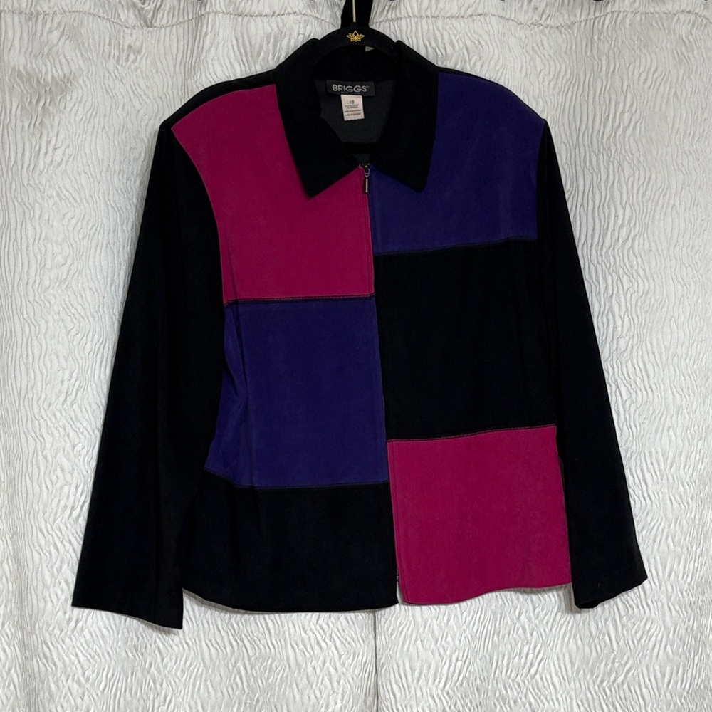 Vintage 80s Oversized Color Block Lightweight Jacket- Size 18